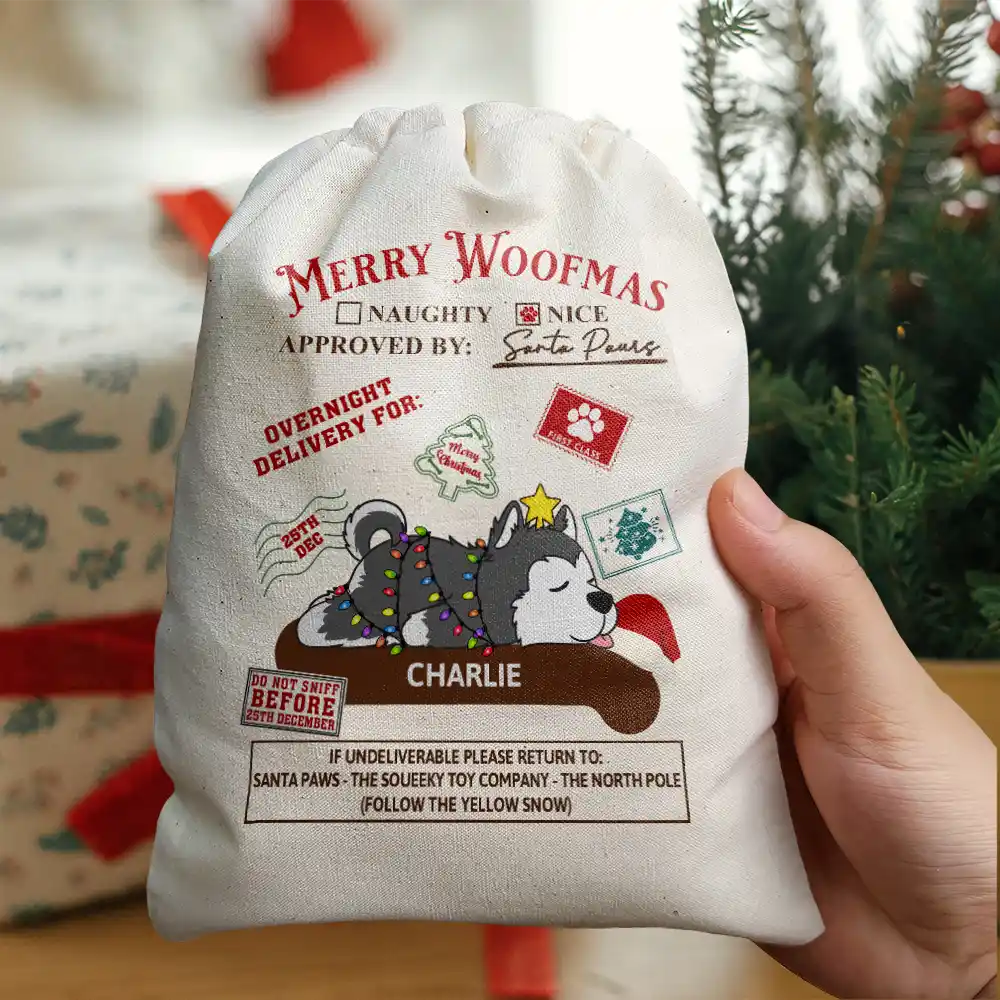 Christmas Lying Dog Merry Woofmas - Personalized Favor Bag