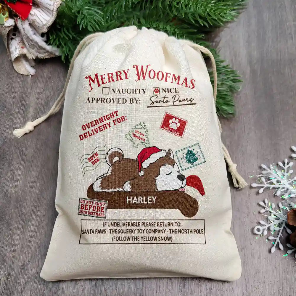 Christmas Lying Dog Merry Woofmas - Personalized Favor Bag