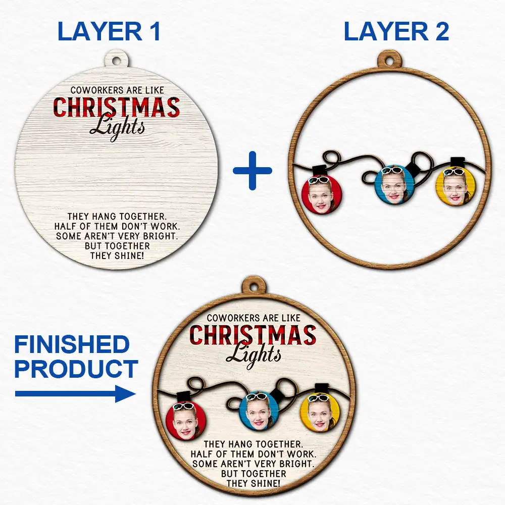 Custom Photo Coworkers Are Like Christmas Lights - Personalized 2-Layered Wooden Ornament