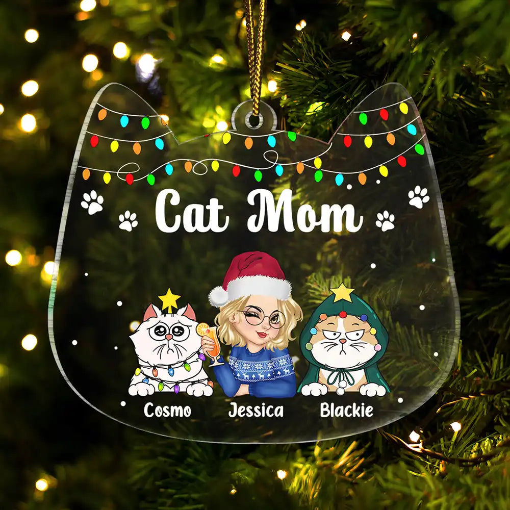 Meowy Catmas Cat Mom - Personalized Custom Shaped Acrylic Ornament