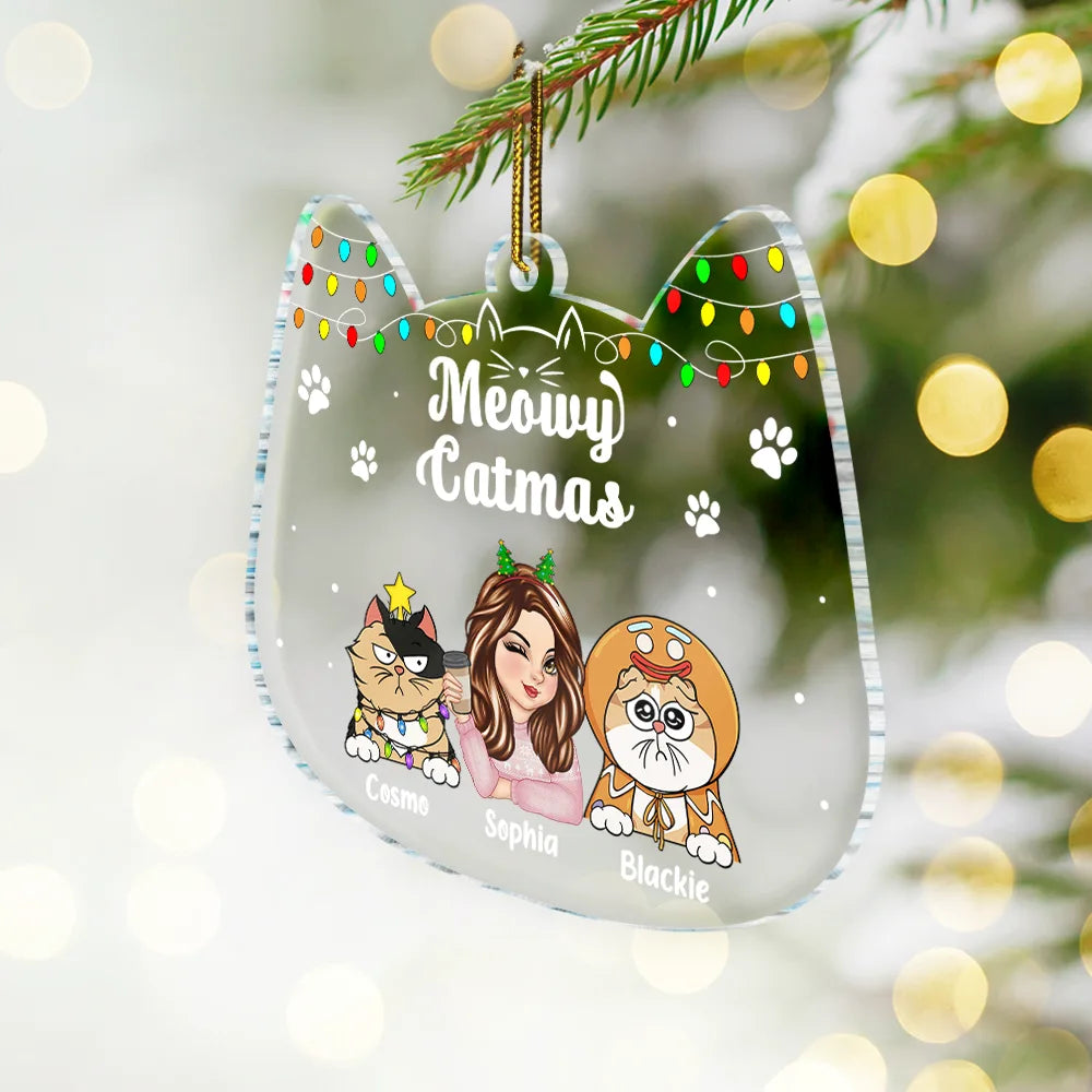 Meowy Catmas Cat Mom - Personalized Custom Shaped Acrylic Ornament