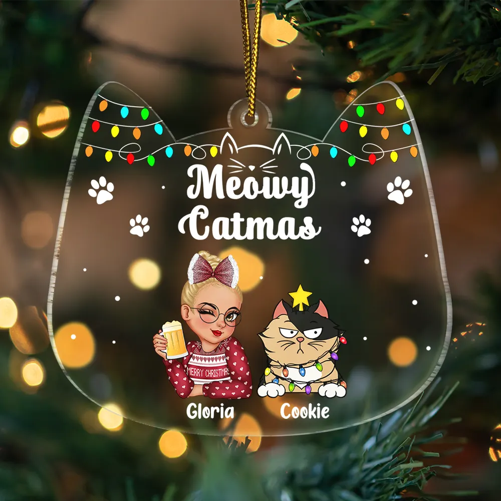 Meowy Catmas Cat Mom - Personalized Custom Shaped Acrylic Ornament