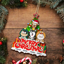 Merry Christmas Funny Cartoon Dog Cat - Personalized 2-Layered Wooden Ornament