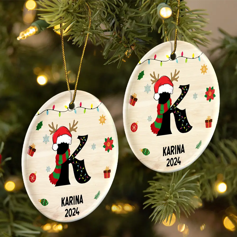 Name Monogram Christmas Family - Personalized Combo Circle Ceramic Ornament Set