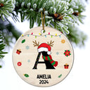 Name Monogram Christmas Family - Personalized Combo Circle Ceramic Ornament Set