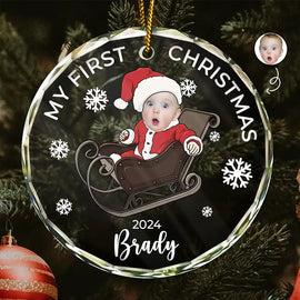 Custom Photo Baby's First Christmas Costumes - Personalized Circle Glass Ornament