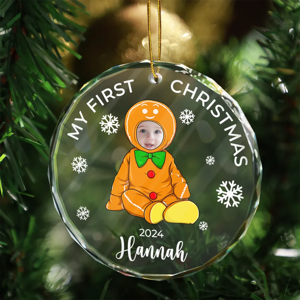 Custom Photo Baby's First Christmas Costumes - Personalized Circle Glass Ornament