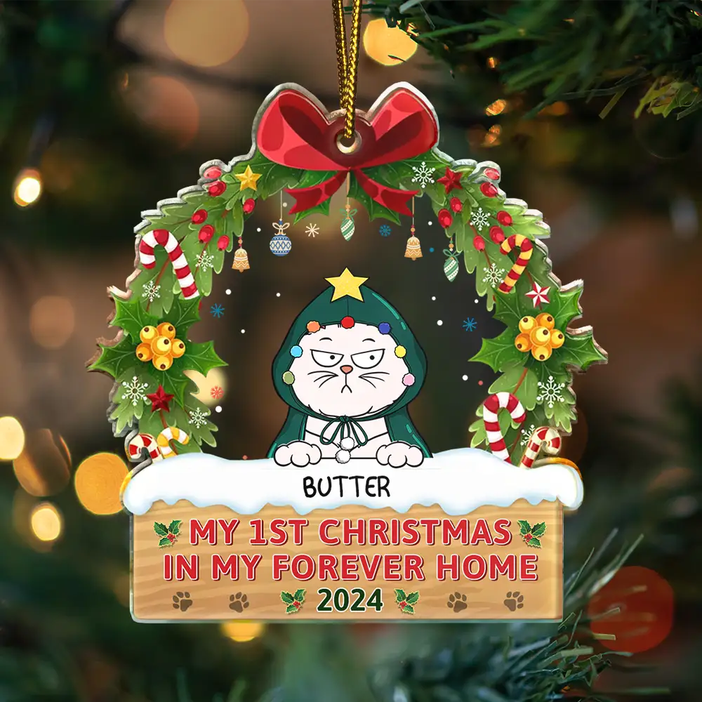 Pet Lovers - My 1st Christmas In My Forever Home Funny Pet - Personalized Custom Shaped Acrylic Ornament