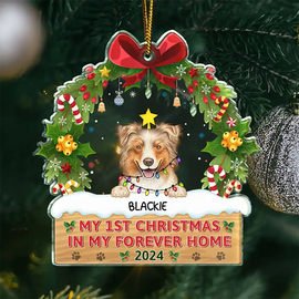 Pet Lovers - Semi Dog Cat My 1st Christmas In My Forever Home - Personalized Custom Shaped Acrylic Ornament