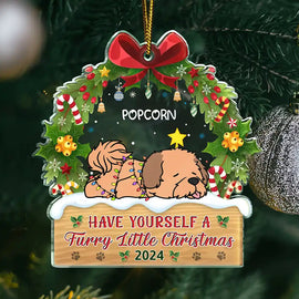 Dog Lovers - Lying Dog Have Yourself A Furry Little Christmas - Personalized Custom Shaped Acrylic Ornament