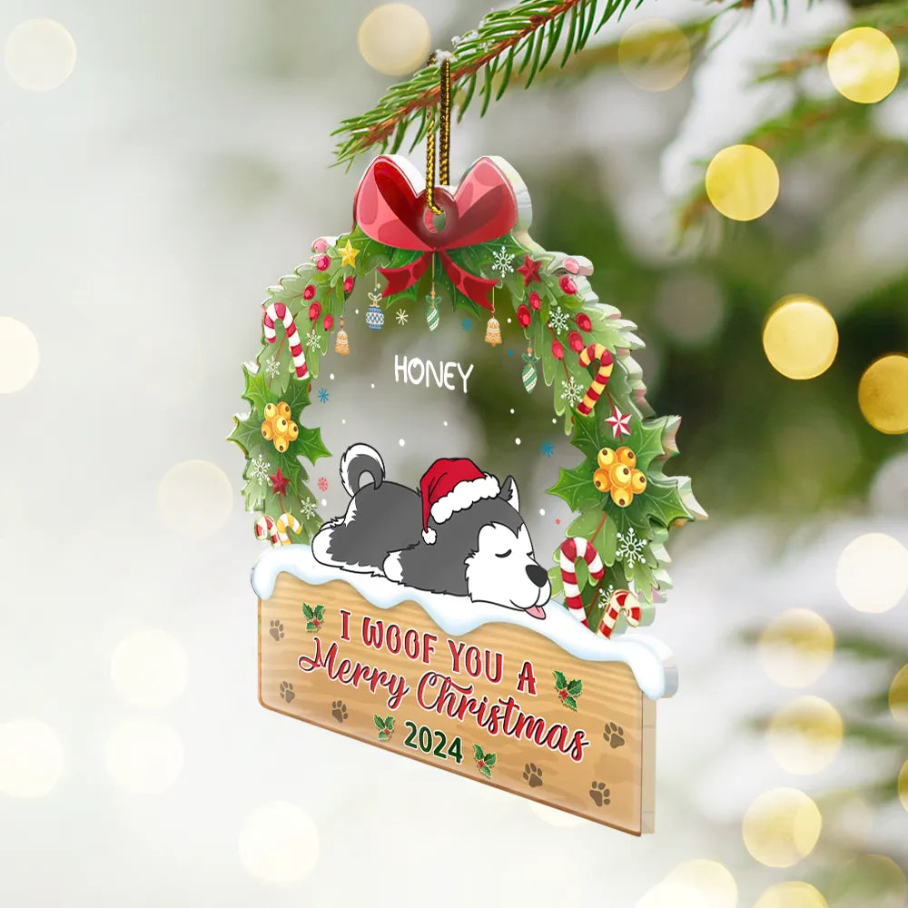 Dog Lovers - I Woof You A Merry Christmas Lying Dog - Personalized Custom Shaped Acrylic Ornament