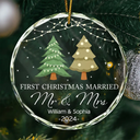 Gift For Couples - Christmas Tree First Christmas Married - Personalized Circle Glass Ornament