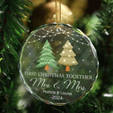 Gift For Couples - Christmas Tree First Christmas Married - Personalized Circle Glass Ornament