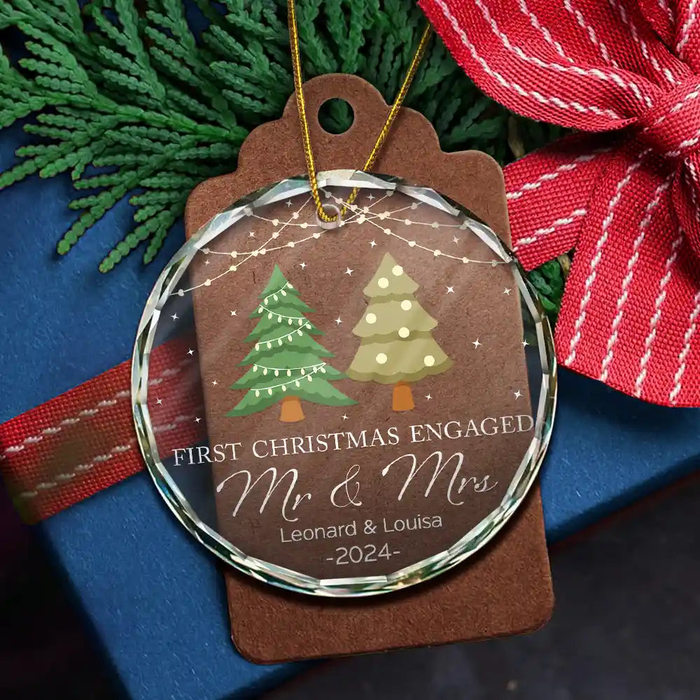 Gift For Couples - Christmas Tree First Christmas Married - Personalized Circle Glass Ornament