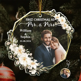 Gift For Couples - Custom Photo First Christmas Married - Personalized Custom Shaped Acrylic Ornament