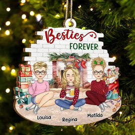 Gift For Bestie, Gift For Sisters, Gift For Sibling - Christmas Besties Forever - Personalized Custom Shaped Wooden Ornament