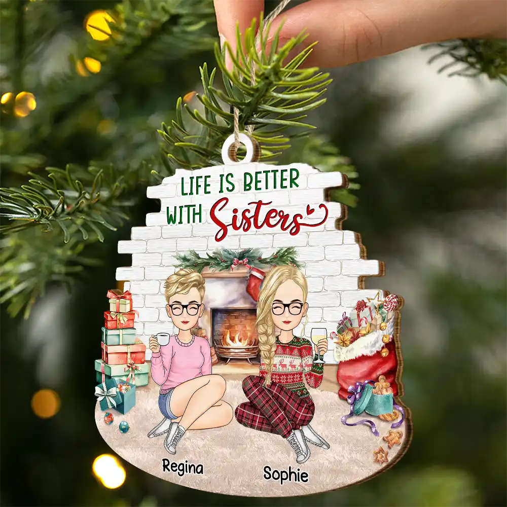 Gift For Bestie, Gift For Sisters, Gift For Sibling - Christmas Besties Forever - Personalized Custom Shaped Wooden Ornament