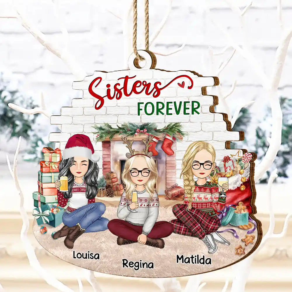 Gift For Bestie, Gift For Sisters, Gift For Sibling - Christmas Besties Forever - Personalized Custom Shaped Wooden Ornament