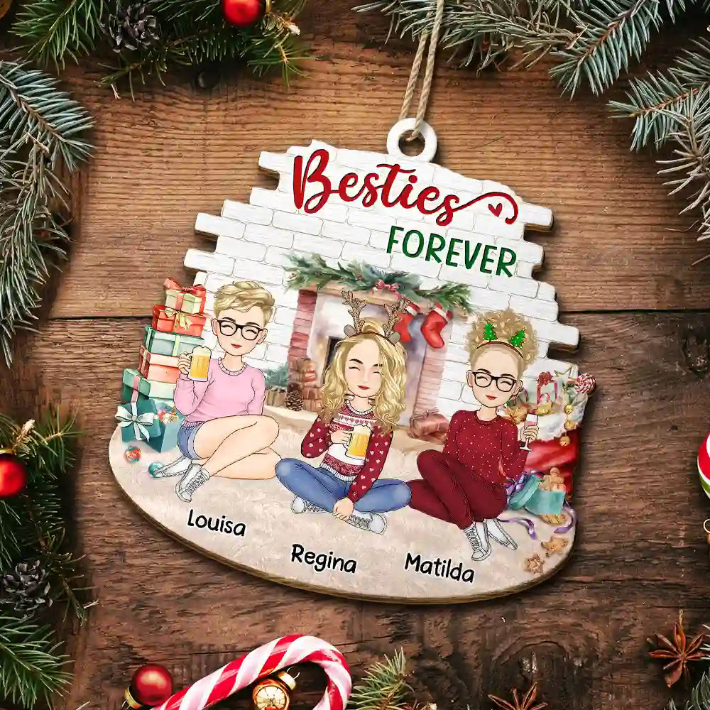 Gift For Bestie, Gift For Sisters, Gift For Sibling - Christmas Besties Forever - Personalized Custom Shaped Wooden Ornament