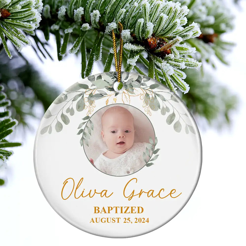 Christmas,Happy,Custom Photo,New baby,Gift For Kids,Parents - Custom Photo Baptized Baby - Personalized Circle Ceramic Ornament