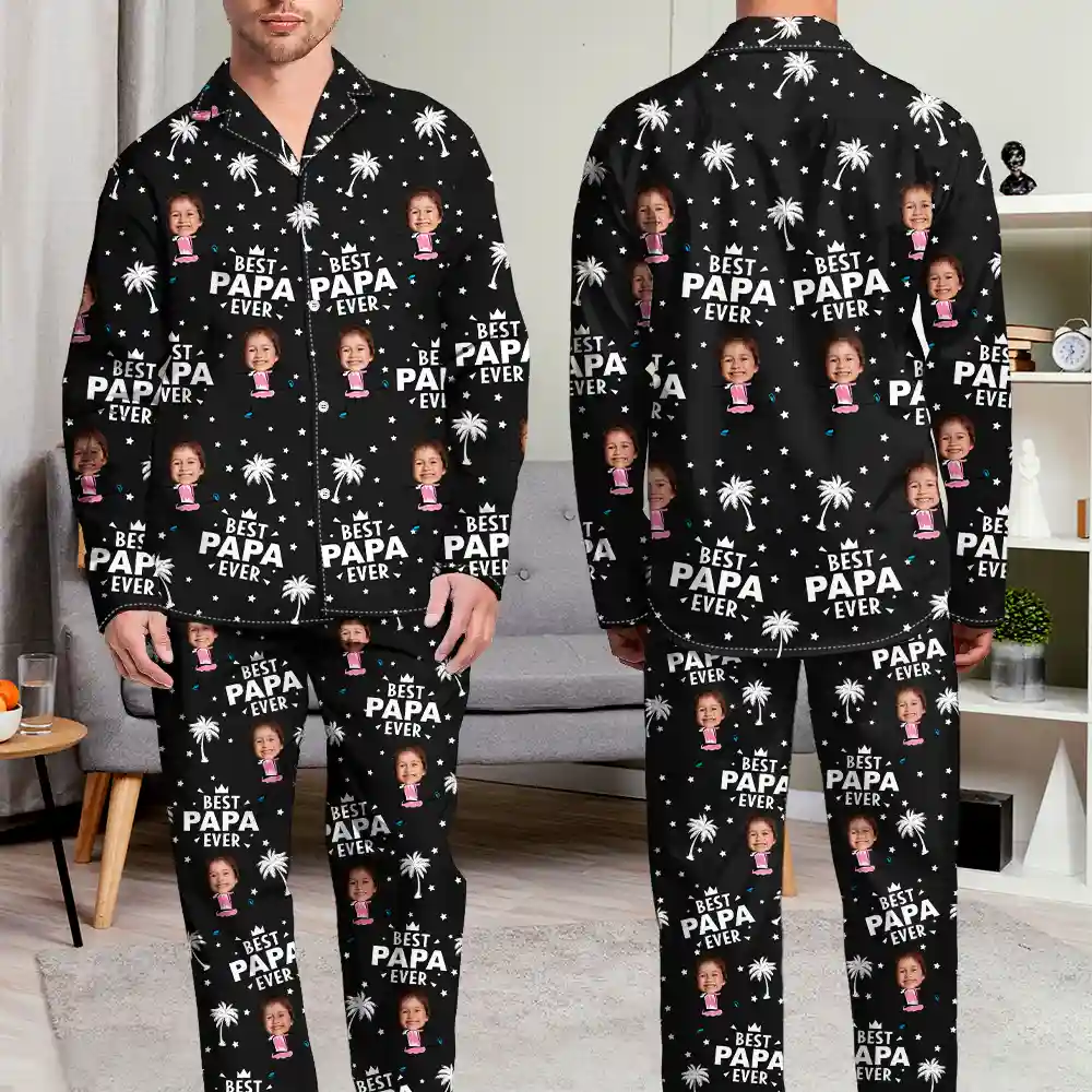 Gift For Father, Mother - Custom Photo Best Dad Grandpa Ever - Personalized Long Pajamas Set