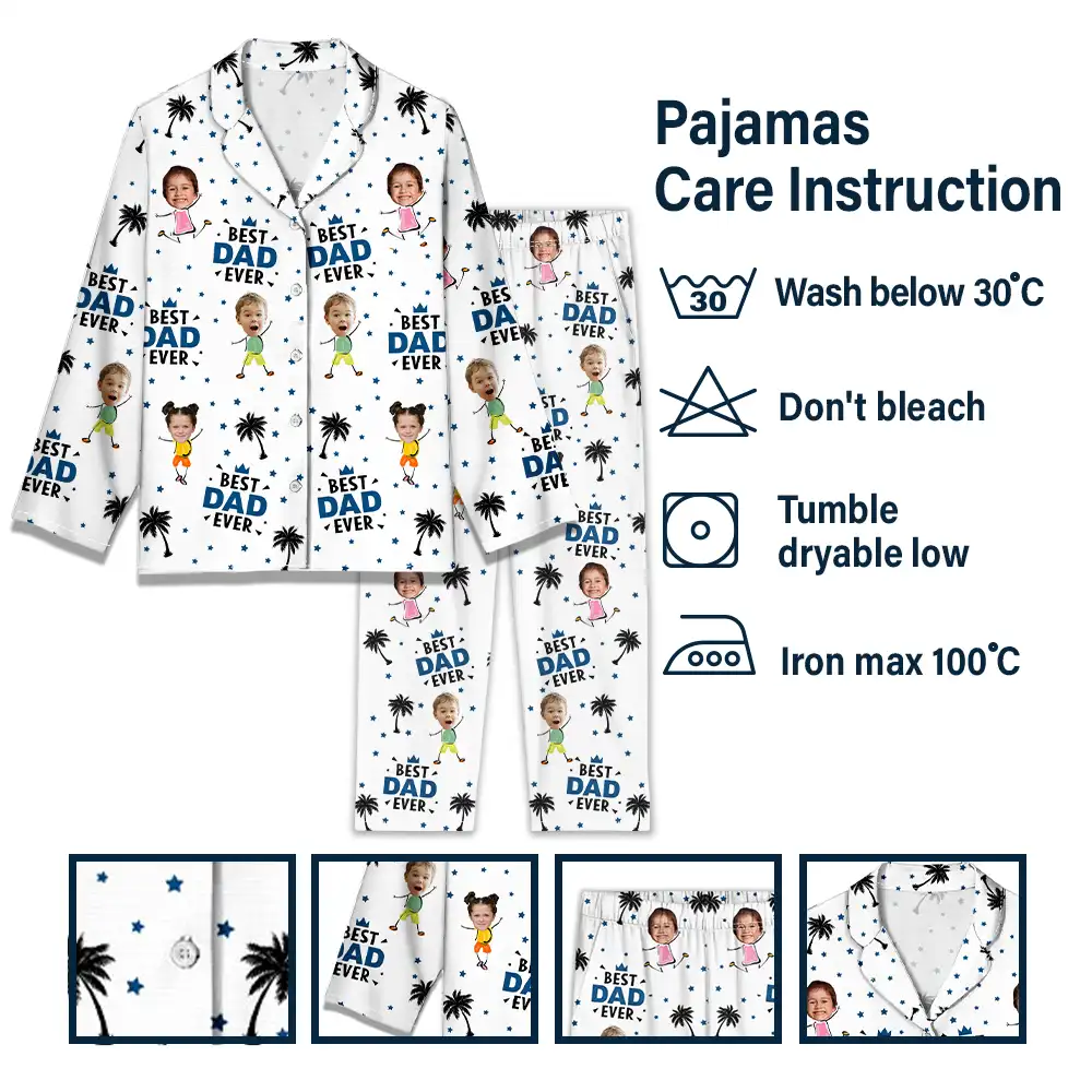 Gift For Father, Mother - Custom Photo Best Dad Grandpa Ever - Personalized Long Pajamas Set