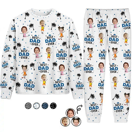 Gift For Father, Gift For Grandpa, Gift For Mother - Custom Photo Best Dad Grandpa Ever - Personalized Unisex Pajamas Set