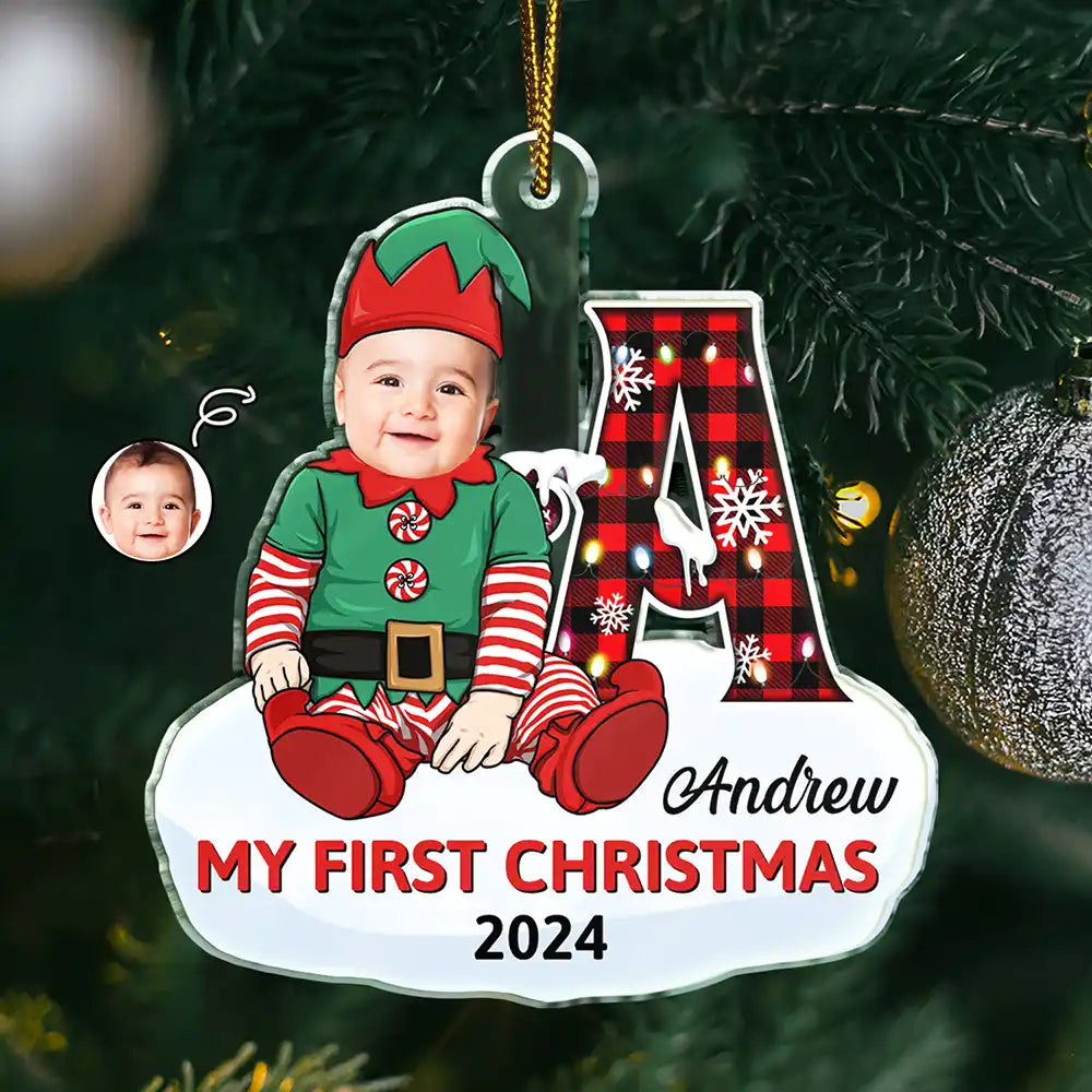 Gift For Kids, Parents - Custom Photo Baby's First Christmas Costumes - Personalized Cutout Acrylic Ornament