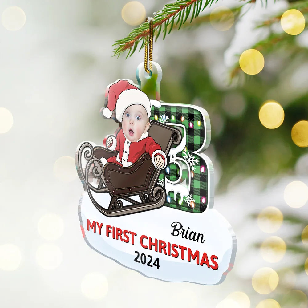 Gift For Kids, Parents - Custom Photo Baby's First Christmas Costumes - Personalized Cutout Acrylic Ornament