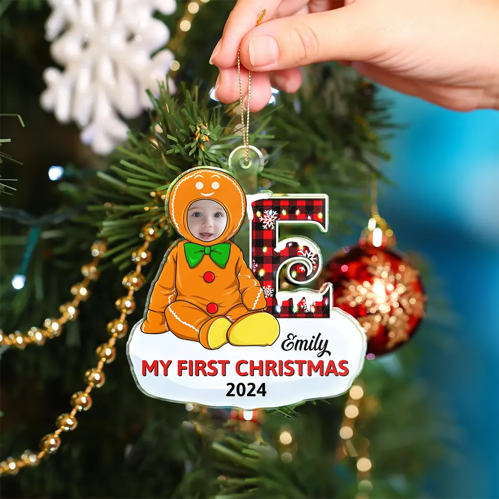 Gift For Kids, Parents - Custom Photo Baby's First Christmas Costumes - Personalized Cutout Acrylic Ornament