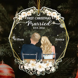 Gift For Couples - Our First Christmas Married Couples - Personalized Custom Shaped Acrylic Ornament