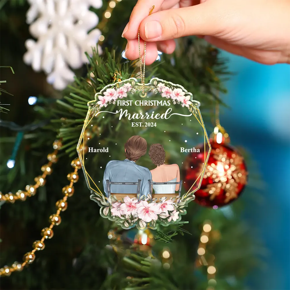 Gift For Couples - Our First Christmas Married Couples - Personalized Custom Shaped Acrylic Ornament