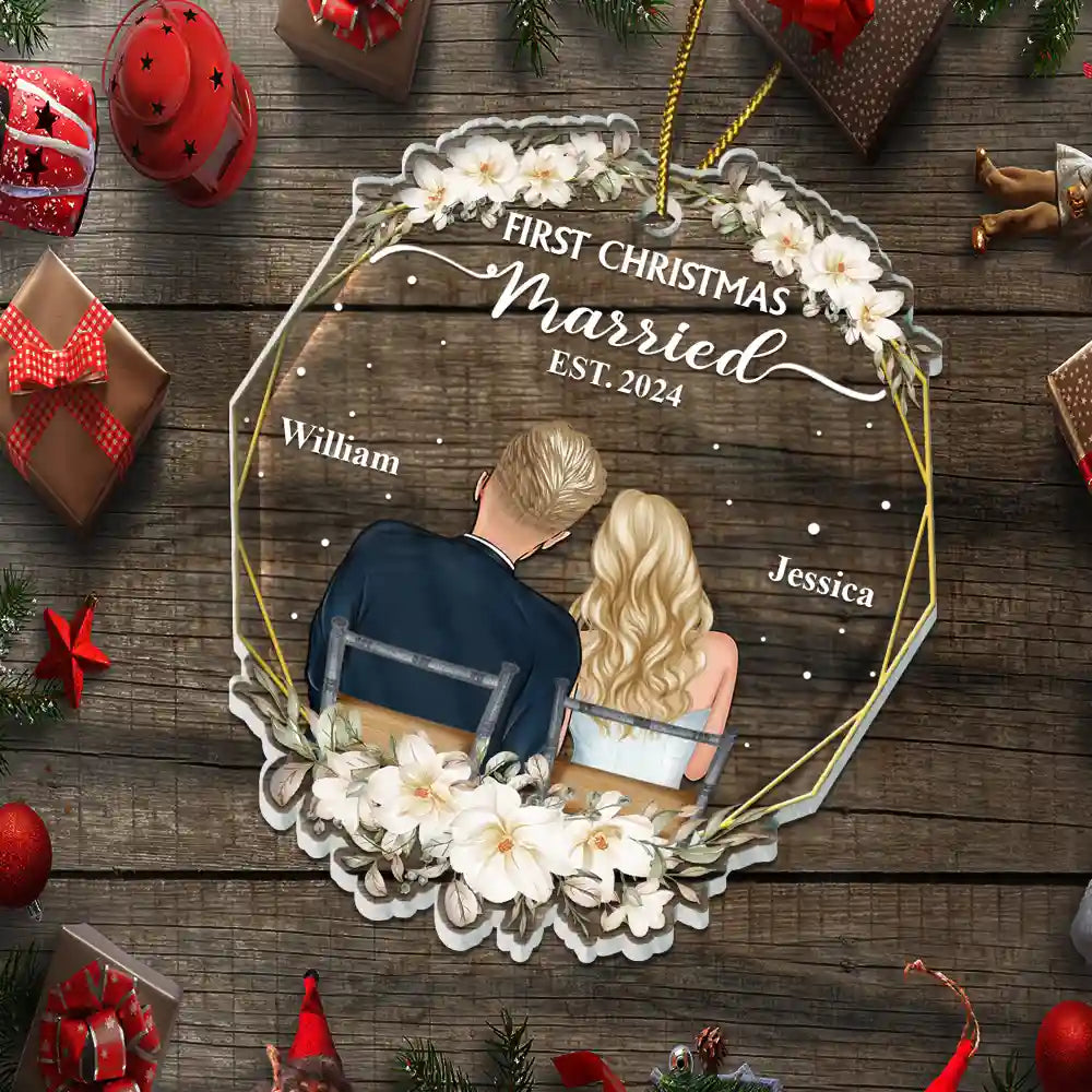 Gift For Couples - Our First Christmas Married Couples - Personalized Custom Shaped Acrylic Ornament