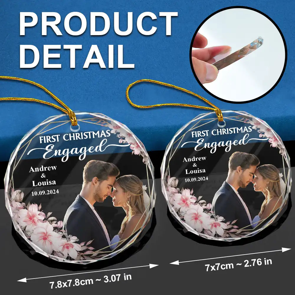 Gift For Couples, Gift For Husband, Gift For Wife, Wedding - Custom Photo First Christmas Married - Personalized Glass Ornament