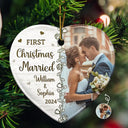 Wedding, Gift For Couples, Gift For Husband, Gift For Wife, Gift For Boyfriend, Gift For Girlfriend - Custom Photo First Christmas Married - Personalized Heart Ceramic Ornament