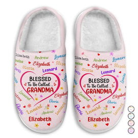 Gift For Grandma, Gift For Mother, Gift For Kids - Blessed To Be Called Grandma Nana - Personalized Fluffy Slipper