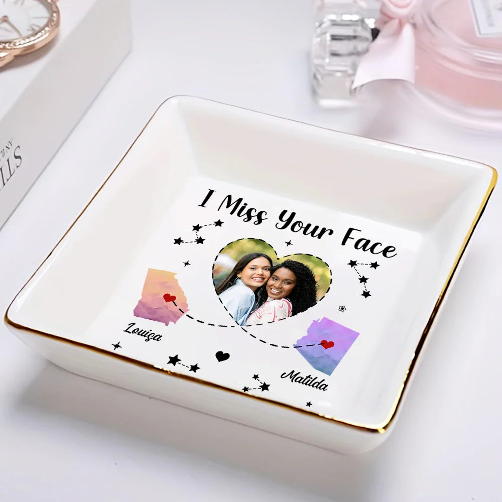 Gift For Sisters, Gift For Bestie, Gift For Sibling - Custom Photo I Wish We Lived Closer - Personalized Ring Dish