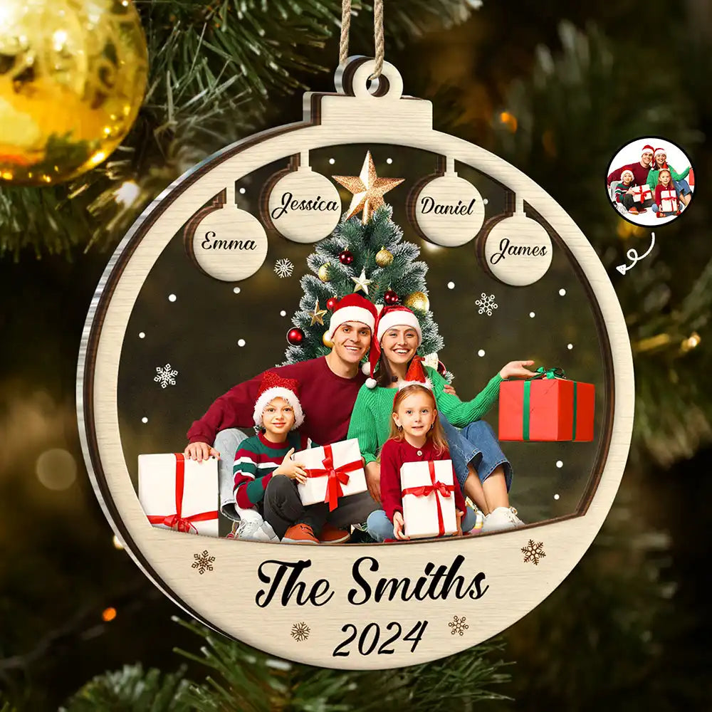 Christmas,Custom Photo,Family,Parents,Gift For Kids,Happy - Custom Photo Family Christmas Ball - Personalized 2-Layered Mix Ornament