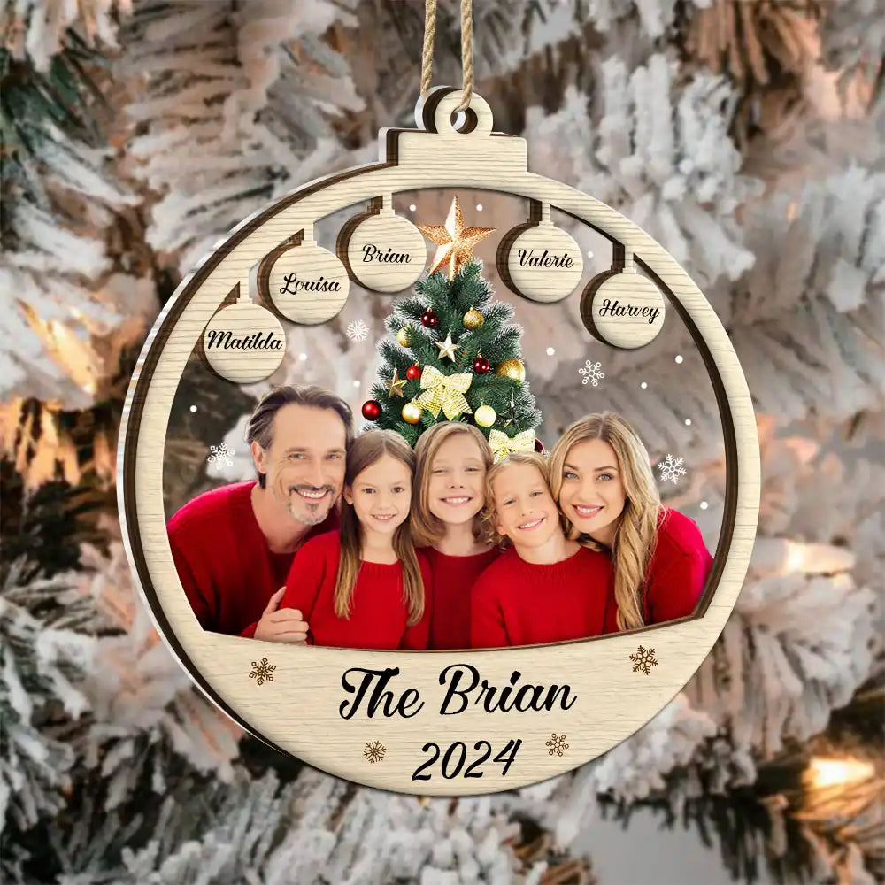 Christmas,Custom Photo,Family,Parents,Gift For Kids,Happy - Custom Photo Family Christmas Ball - Personalized 2-Layered Mix Ornament