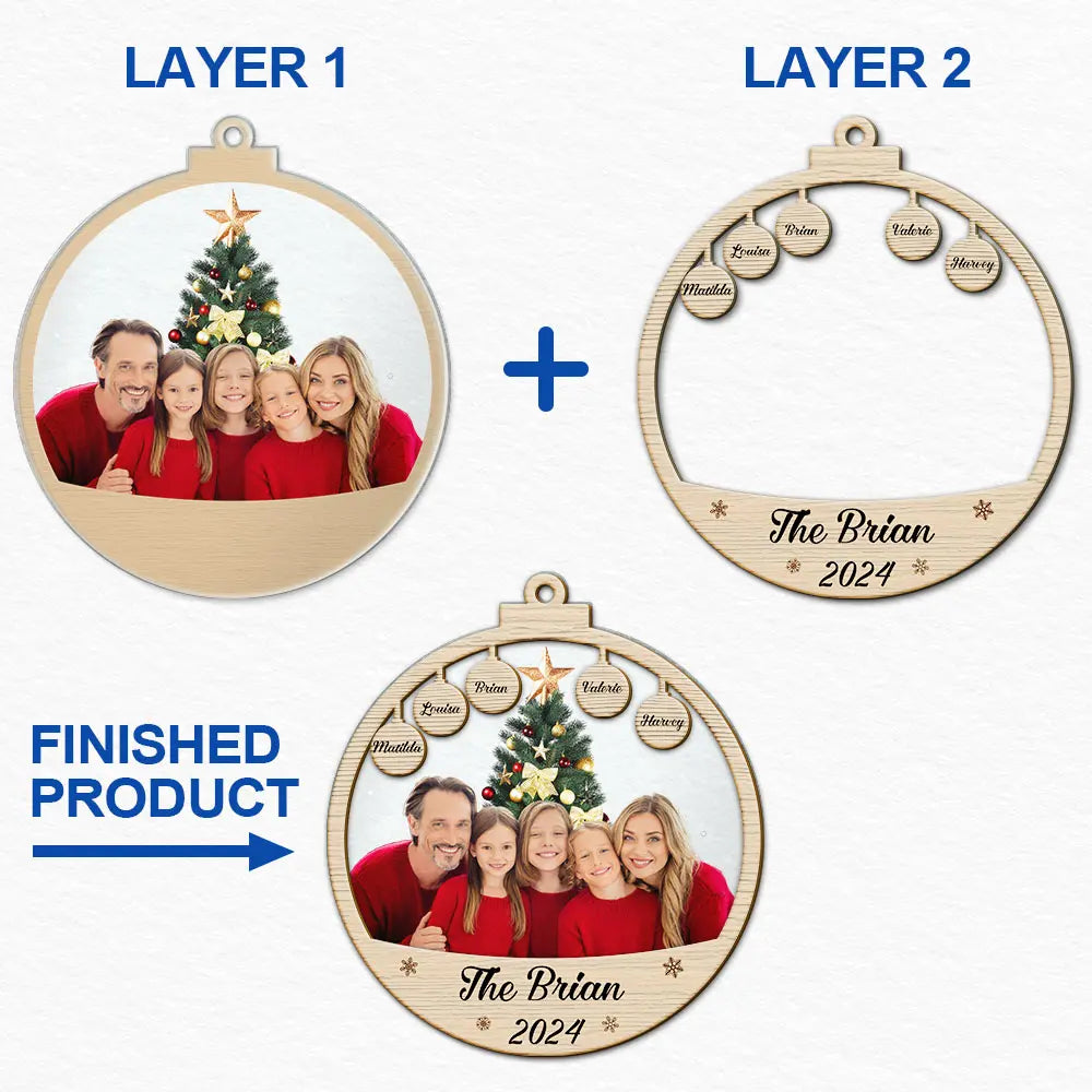 Christmas,Custom Photo,Family,Parents,Gift For Kids,Happy - Custom Photo Family Christmas Ball - Personalized 2-Layered Mix Ornament