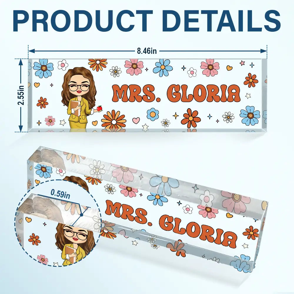 Gift For Bestie,Gift For Sisters,Gifts For Colleagues,Happy - Teacher Floral Pattern - Personalized Desk Name Plate