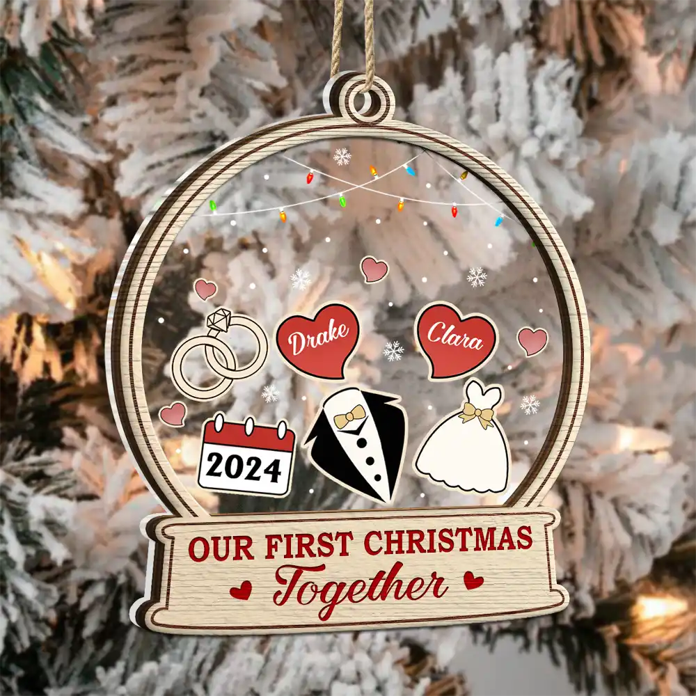 Christmas,Wedding,Gift For Couples,Gift For Husband,Gift For Wife,Love - Our First Christmas Married Husband And Wife - Personalized 2-Layered Mix Ornament
