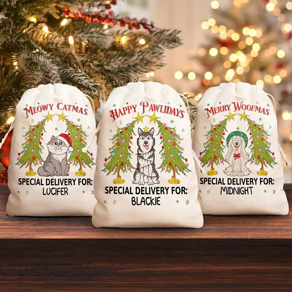 Christmas,Pet Lovers,Dog Lovers,Cat Lovers,Happy - Happy Pawlidays Christmas - Personalized Favor Bag