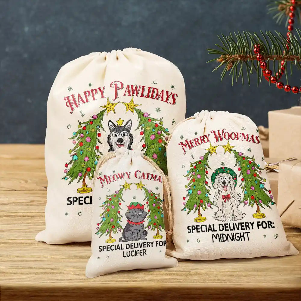 Christmas,Pet Lovers,Dog Lovers,Cat Lovers,Happy - Happy Pawlidays Christmas - Personalized Favor Bag