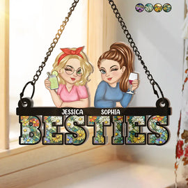 Gift For Bestie, Gift For Sisters, Gift For Sibling - Besties Sisters Forever - Personalized Window Hanging Suncatcher Ornament