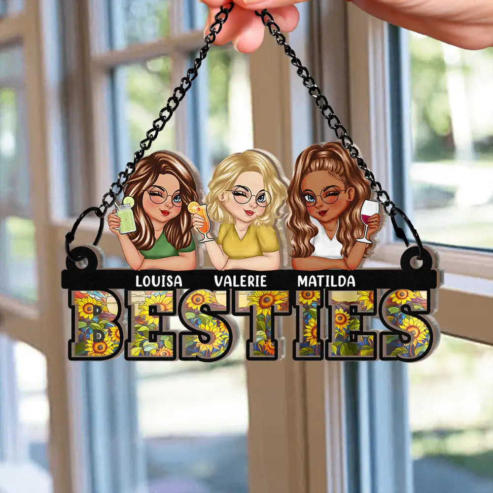 Gift For Bestie, Gift For Sisters, Gift For Sibling - Besties Sisters Forever - Personalized Window Hanging Suncatcher Ornament