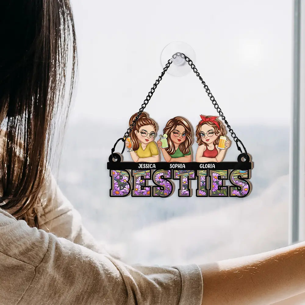 Gift For Bestie, Gift For Sisters, Gift For Sibling - Besties Sisters Forever - Personalized Window Hanging Suncatcher Ornament