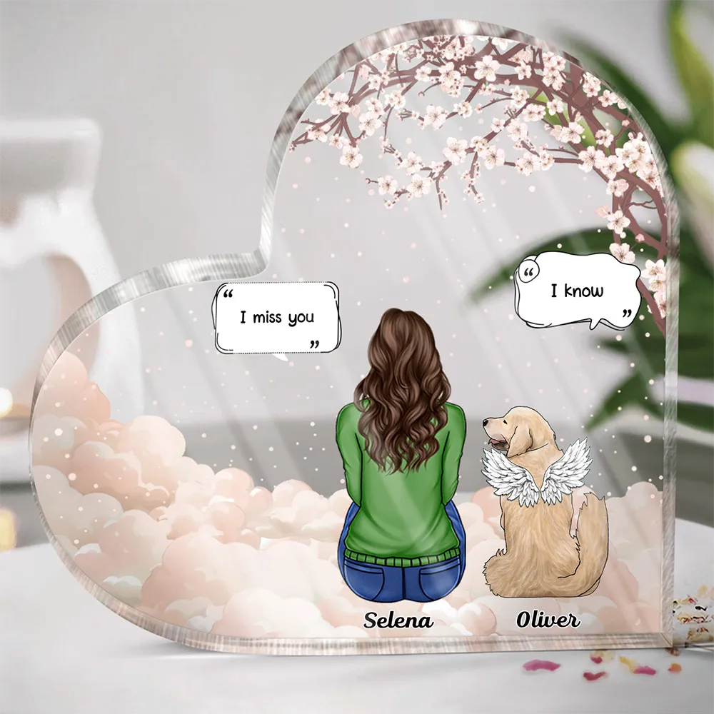 Memorial,Pet Lovers,Dog Lovers,Cat Lovers,Sad - Memorial I Miss You I Know - Personalized Heart Shaped Acrylic Plaque