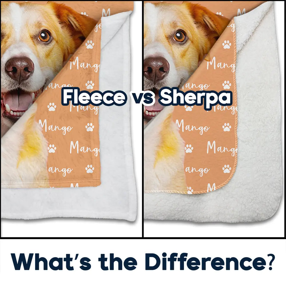 Custom Photo,Pet Lovers,Cat Lovers,Dog Lovers,Happy - Custom Photo Dog Cat Face With Name - Personalized Fleece Blanket, Sherpa Blanket