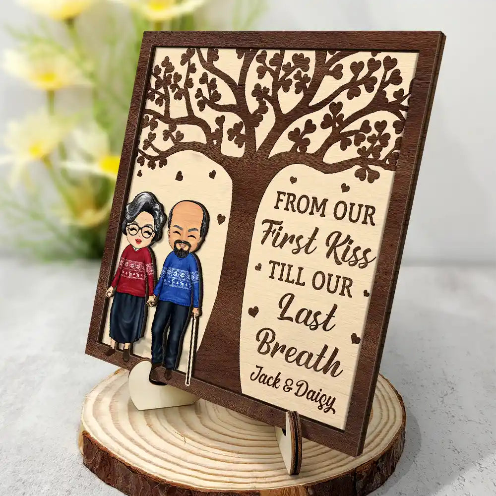 Old Couples, Gift For Husband, Gift For Wife - I Want To Grow Old With You - Personalized 2-Layered Wooden Plaque With Stand